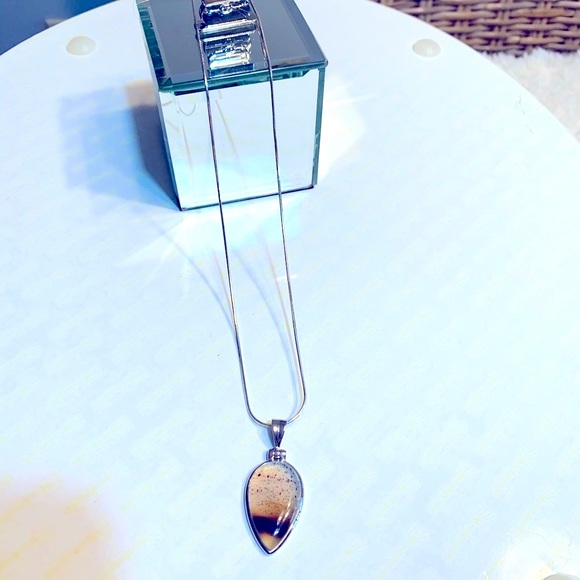 Sarah Richardson Sterling Teardrop Natural Polished Stone Pendant With Chain - Picture 10 of 10